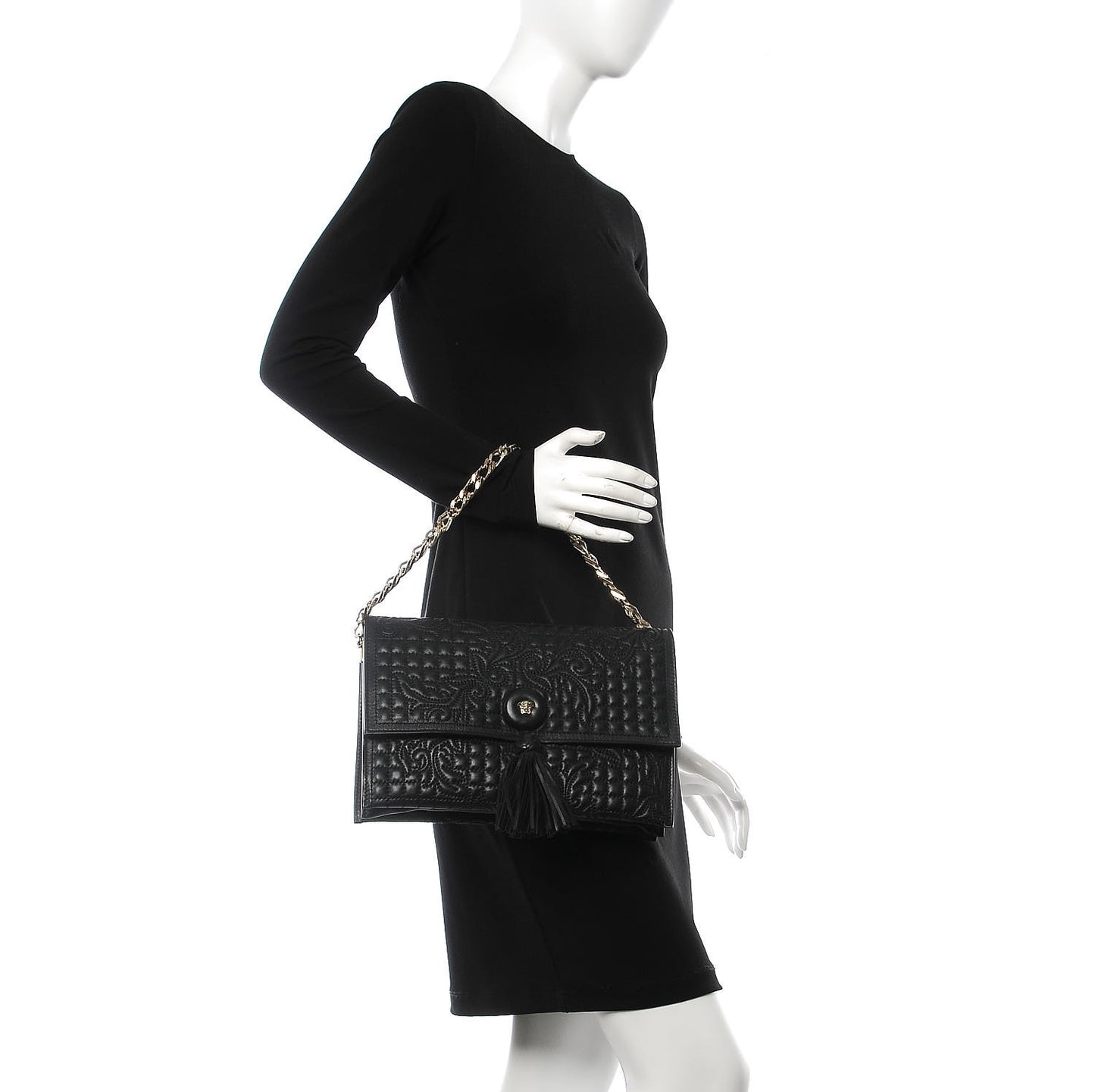 Nappa Barocco Quilted Vanitas Medea Shoulder Bag Black