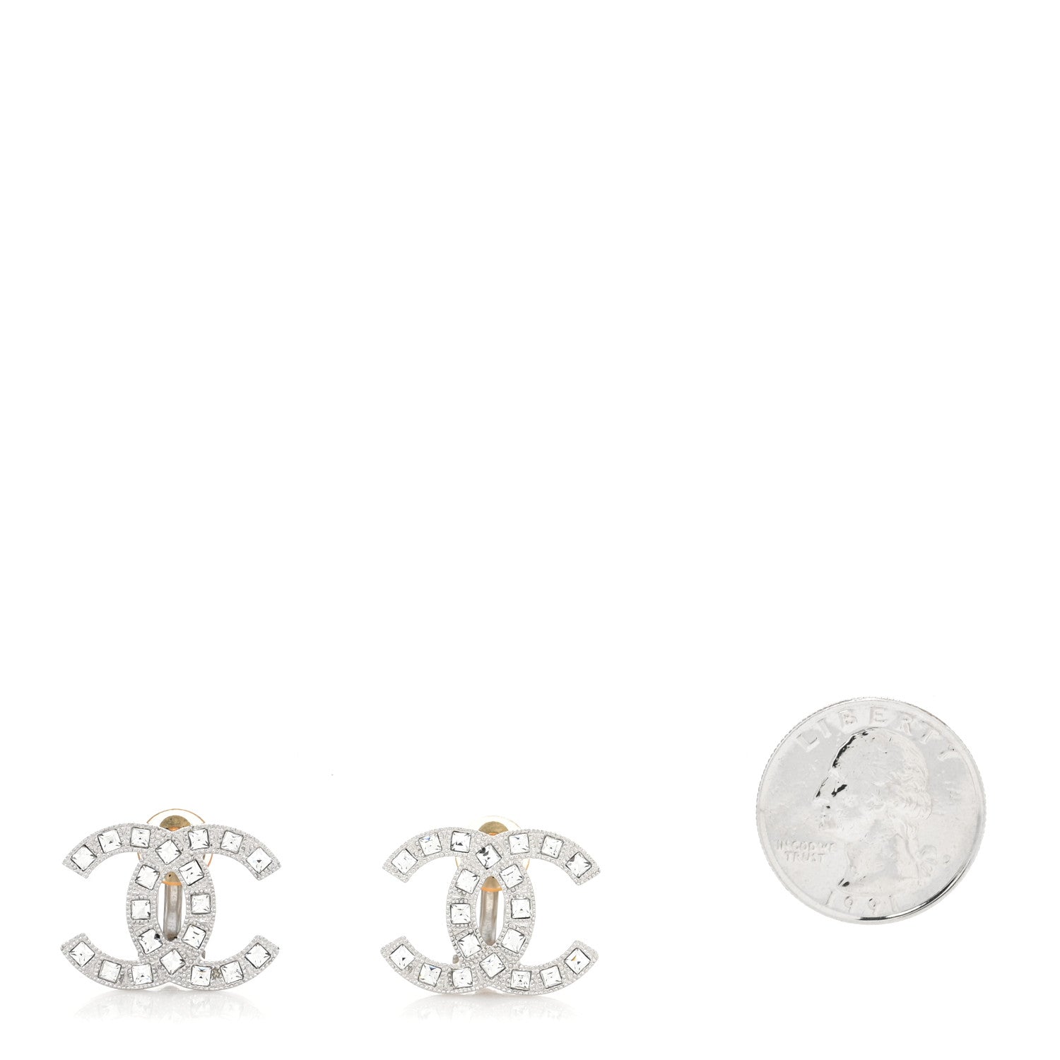 Chanel Baguette Crystal CC Earrings Silver 2 of 3