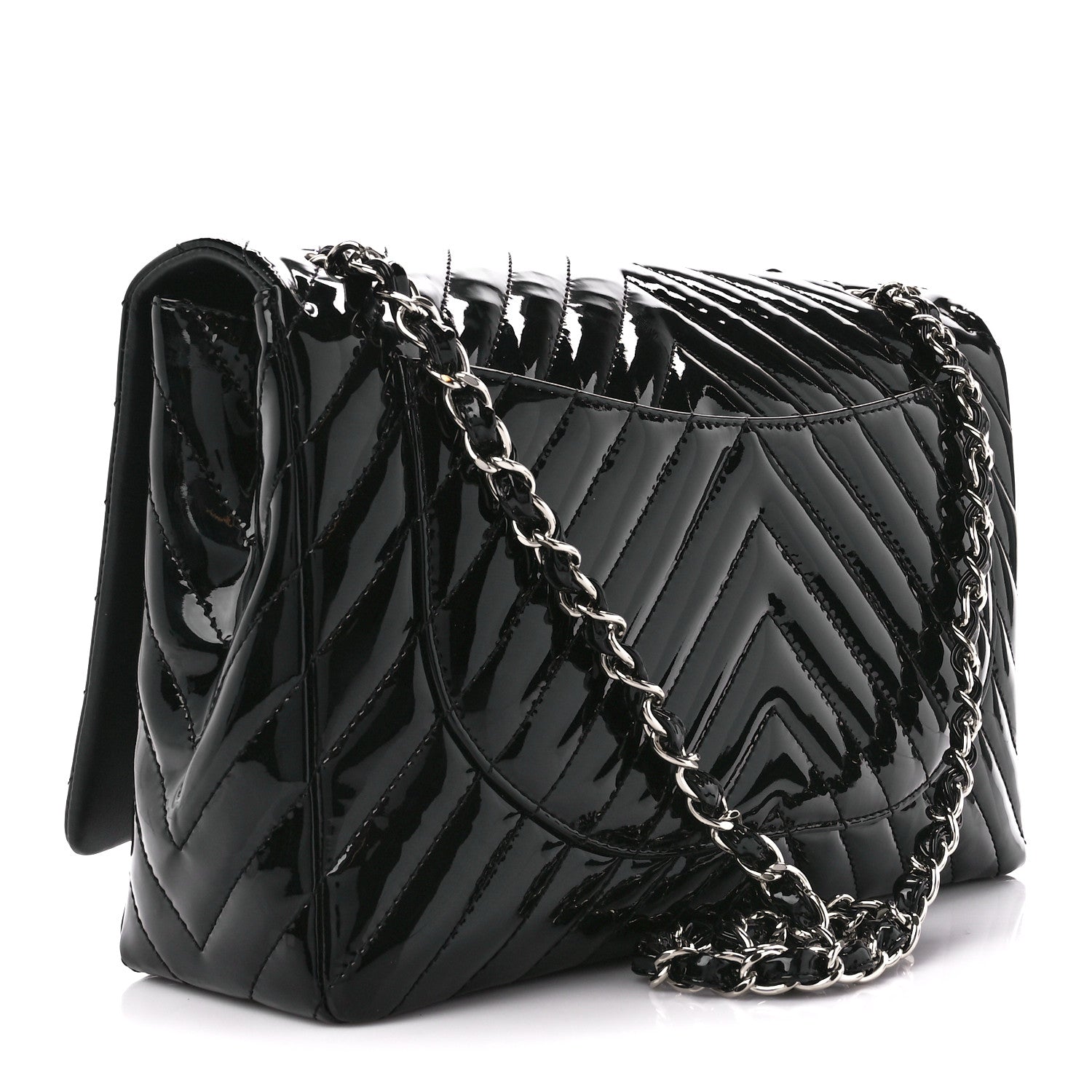 Chanel Patent Chevron Quilted Maxi Single Flap Black 3 of 11