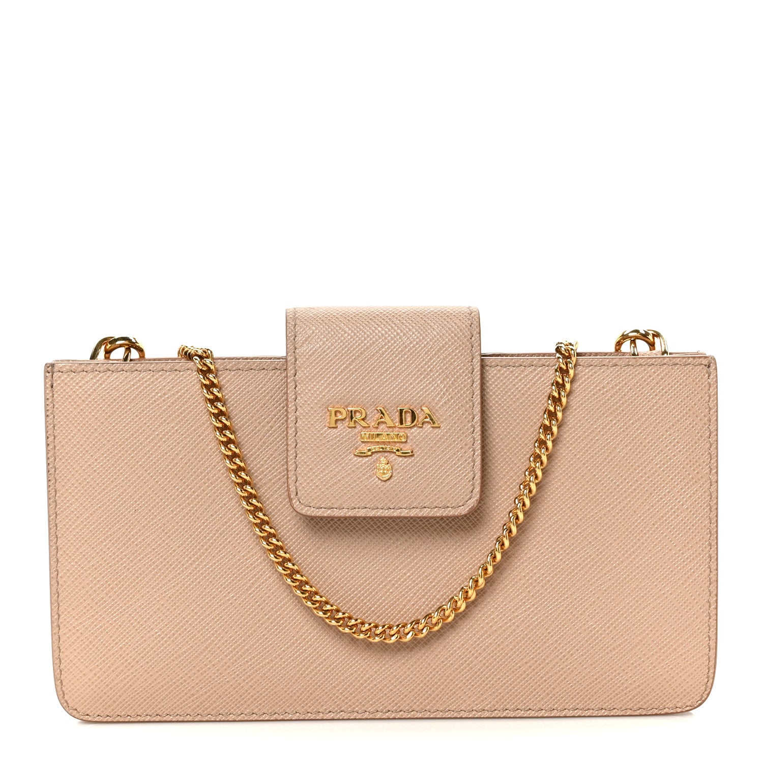 Prada Saffiano Metal Phone Wristlet Crossbody Wallet Cammeo 1 of 8