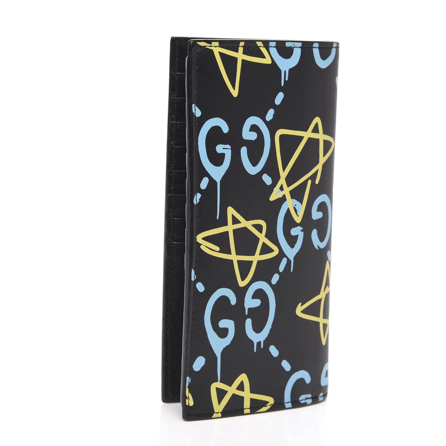 Gucci Calfskin GucciGhost Bi-Fold Long Wallet Black New Acquamarine 3 of 10