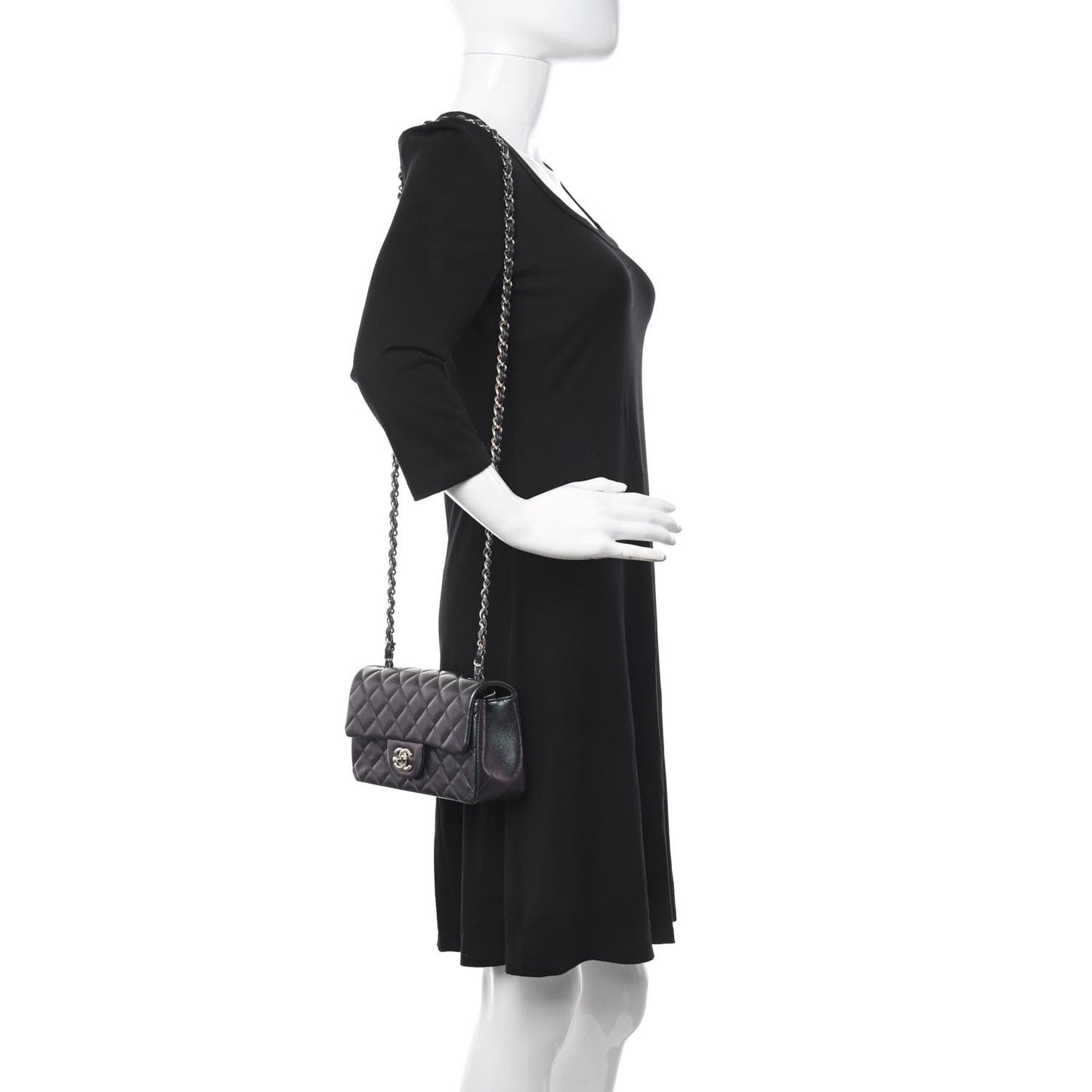 Iridescent Lambskin Quilted Mini Rectangular Flap Black
