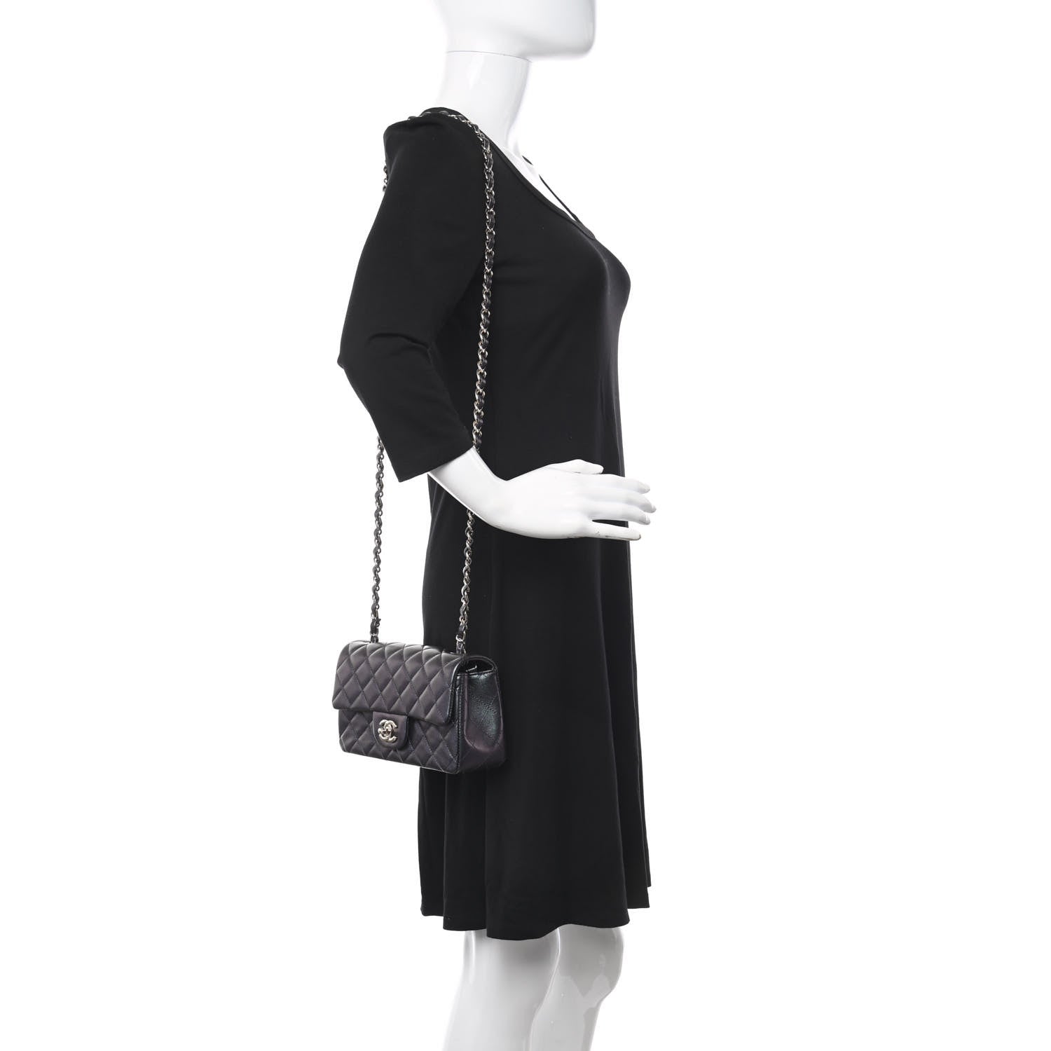 Chanel Iridescent Lambskin Quilted Mini Rectangular Flap Black 2 of 10