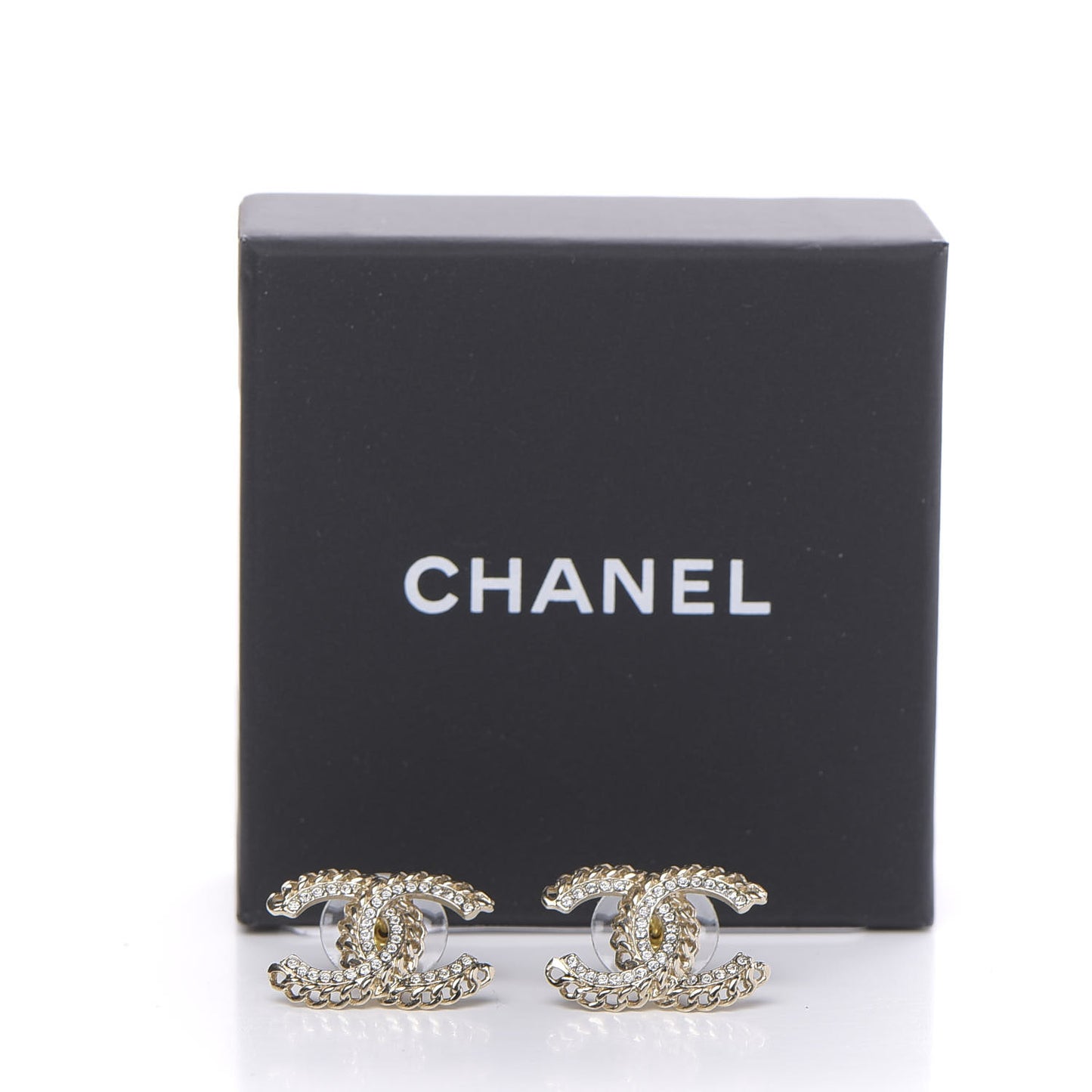 Crystal Chain CC Earrings Gold