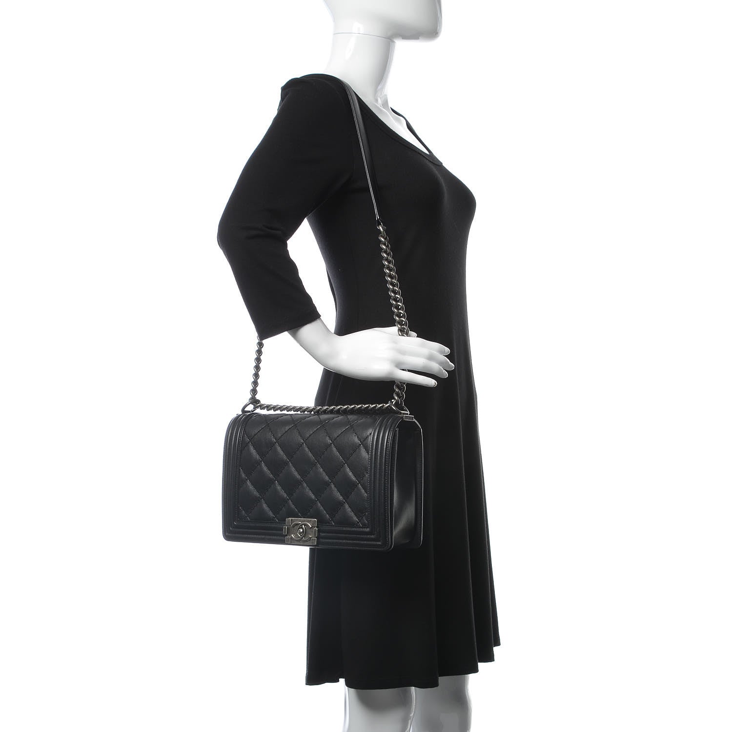 Chanel Calfskin Quilted Double Stitch New Medium Boy Flap Black 2 of 9