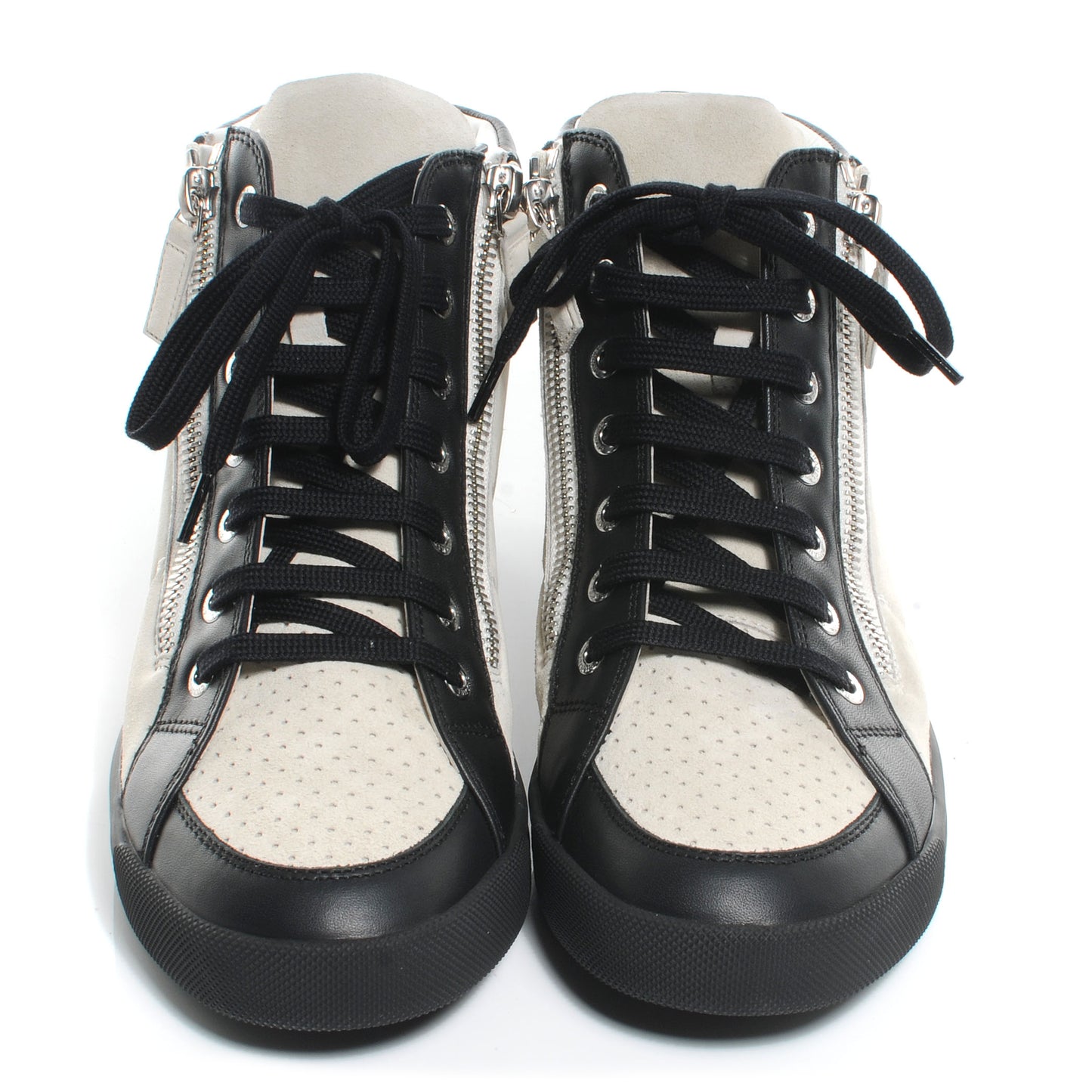 Calfskin Zipped Sneakers Beige Clair Noir 38.5