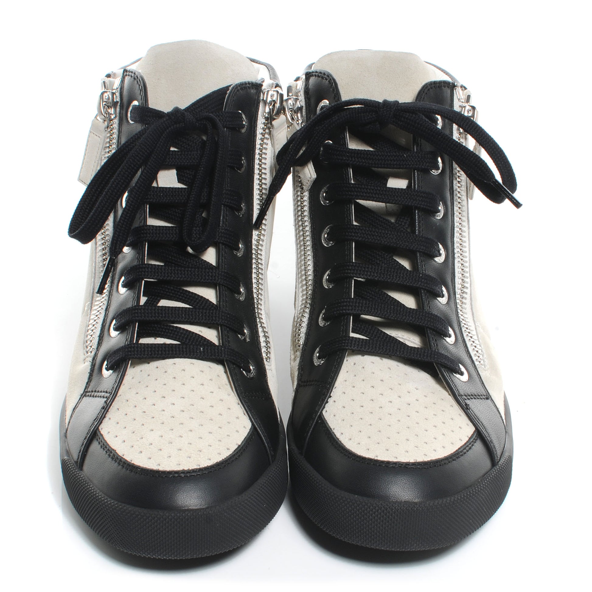 Chanel Calfskin Zipped Sneakers Beige Clair Noir 38.5 2 of 7