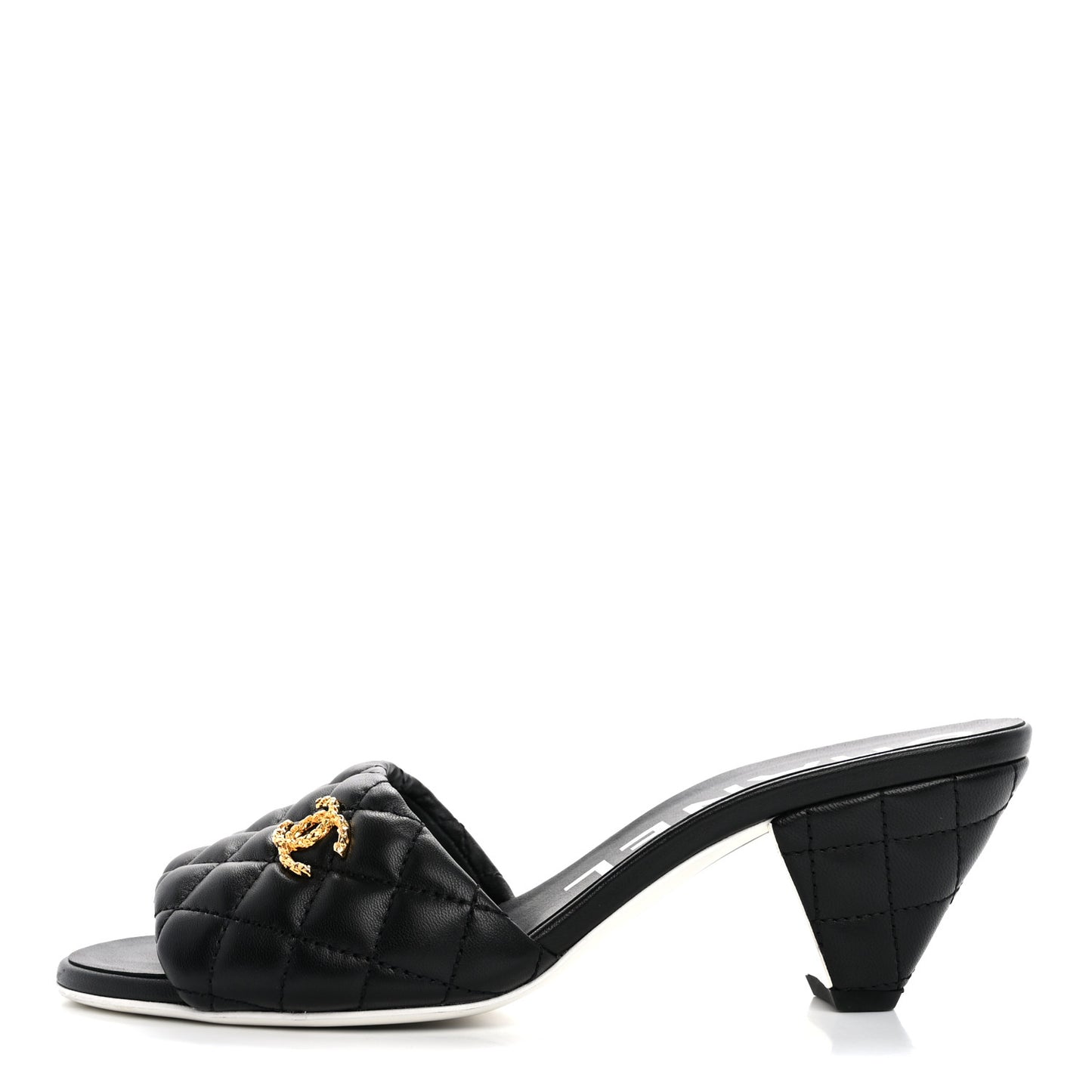 Lambskin Quilted Textured CC Mules 38.5 Black