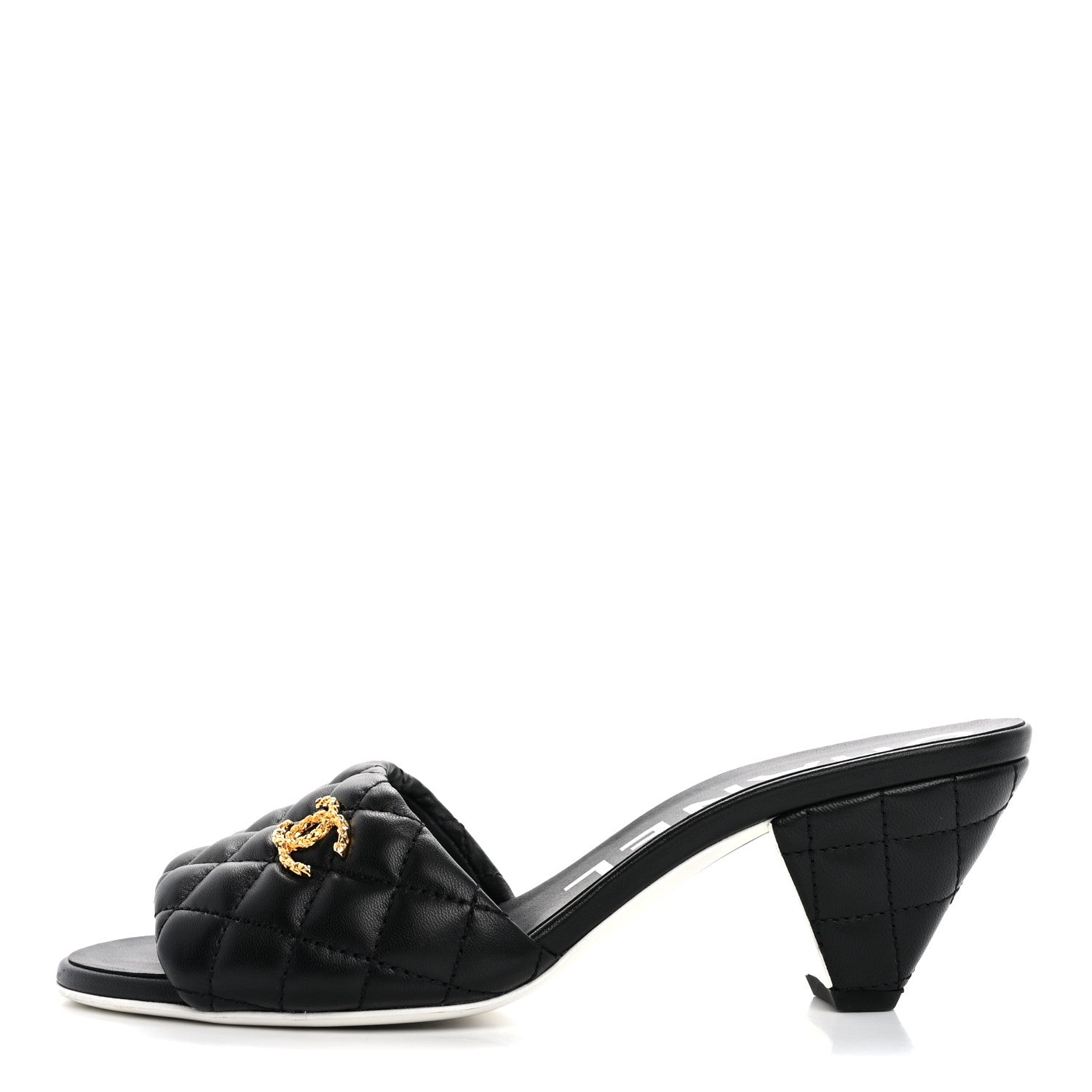 Chanel Lambskin Quilted Textured CC Mules 38.5 Black 1 of 10