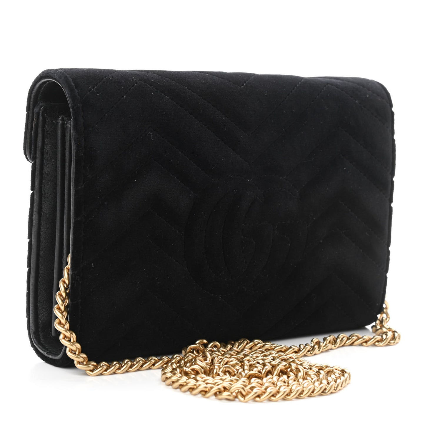 Velvet Matelasse GG Marmont Chain Wallet Black