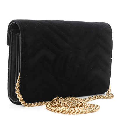 Gucci Velvet Matelasse GG Marmont Chain Wallet Black 2 of 10