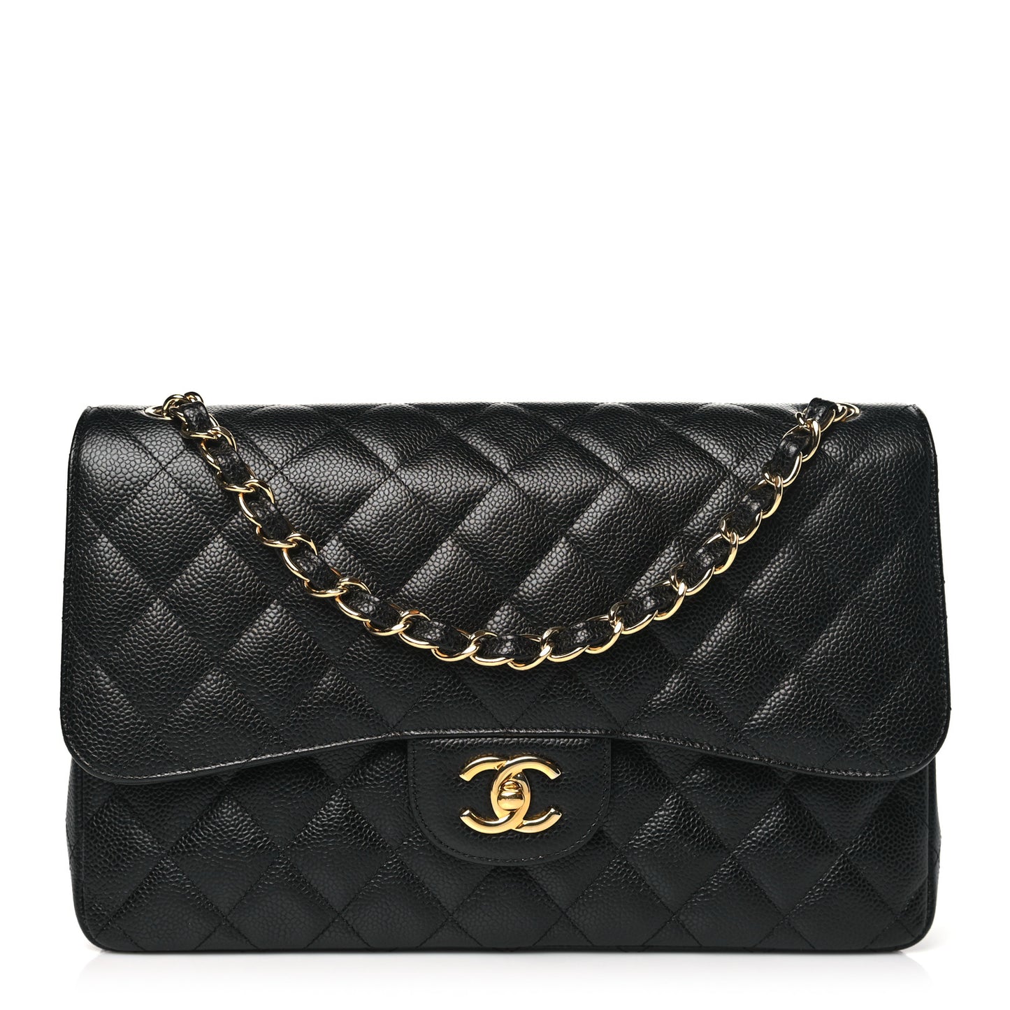 Caviar Quilted Jumbo Double Flap Black
