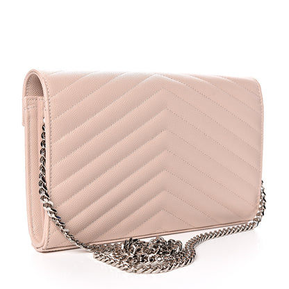 Saint Laurent Grain De Poudre Matelasse Chevron Monogram Chain Wallet Marble Pink 3 of 10