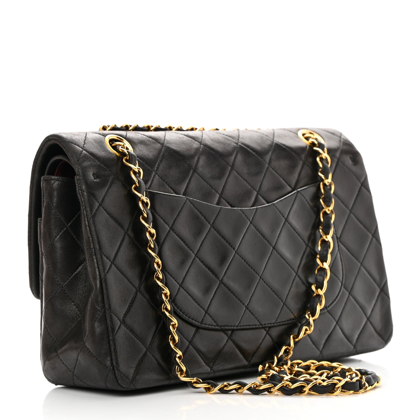 Lambskin Quilted Medium Double Flap Black