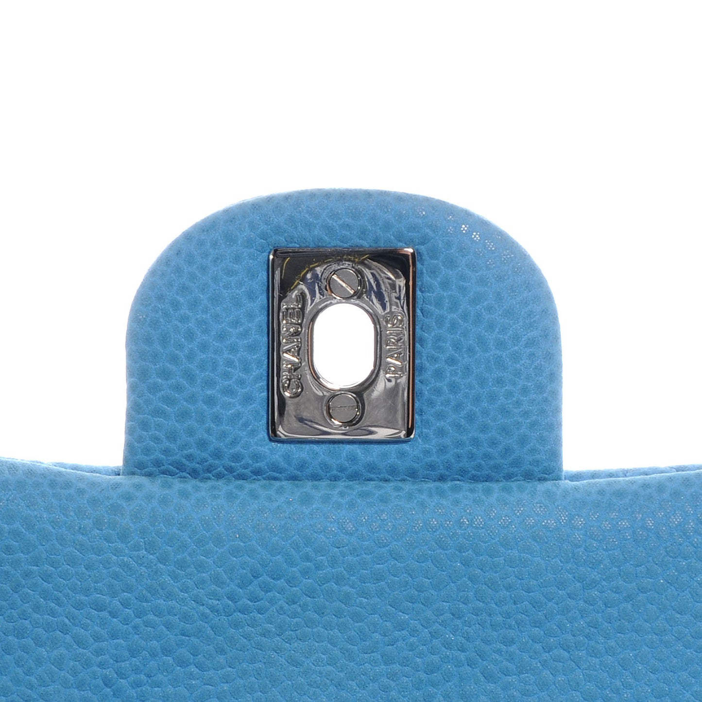 Iridescent Caviar Large Flap Clutch Bag Blue
