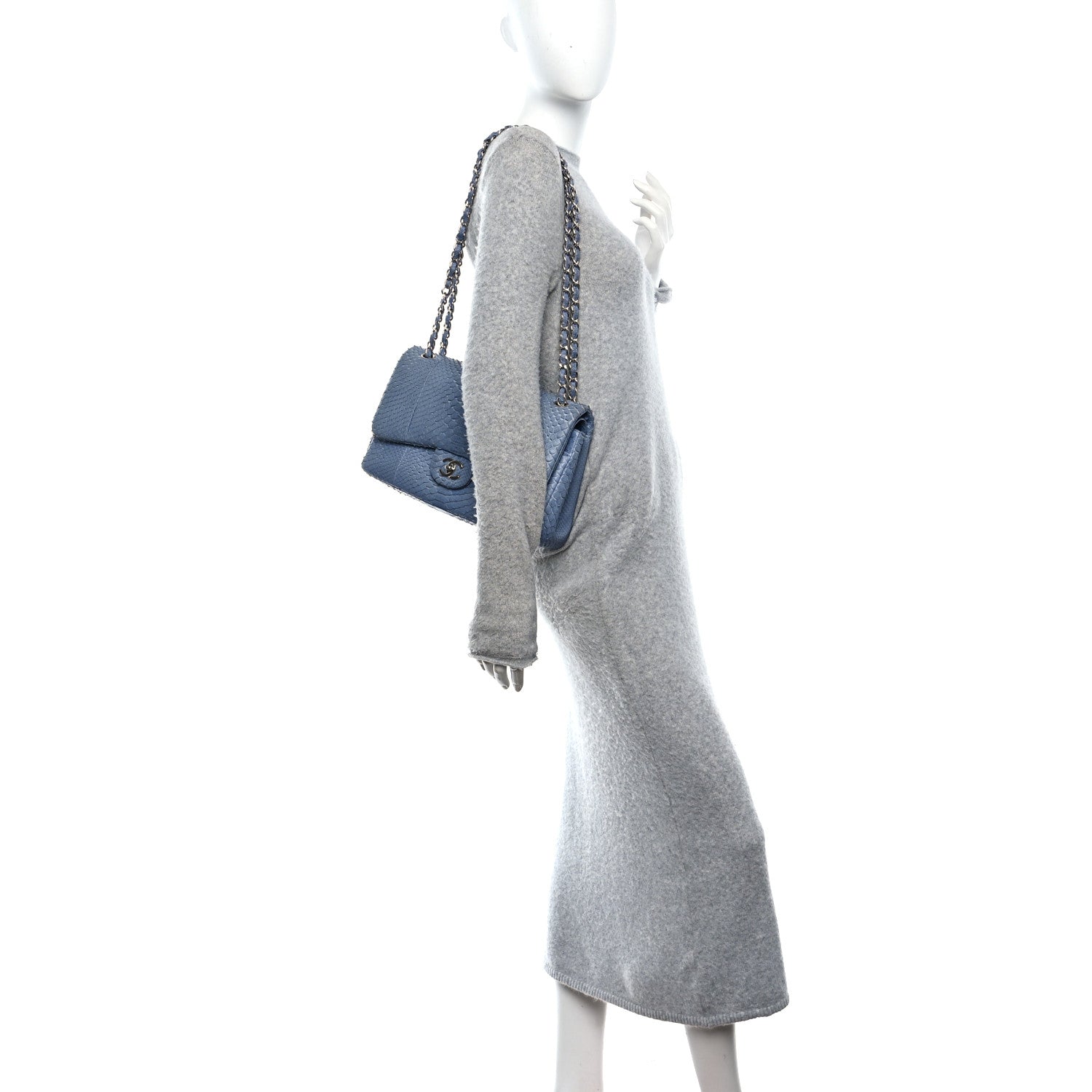 Chanel Snakeskin Jumbo Double Flap Light Blue 3 of 21