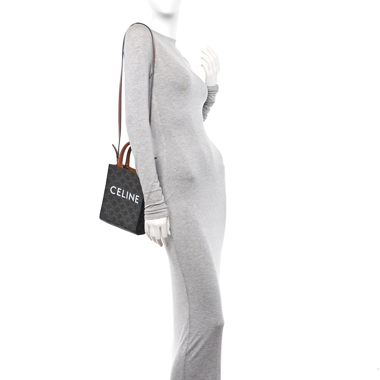 Triomphe Canvas Calfskin Mini Vertical Cabas Tan