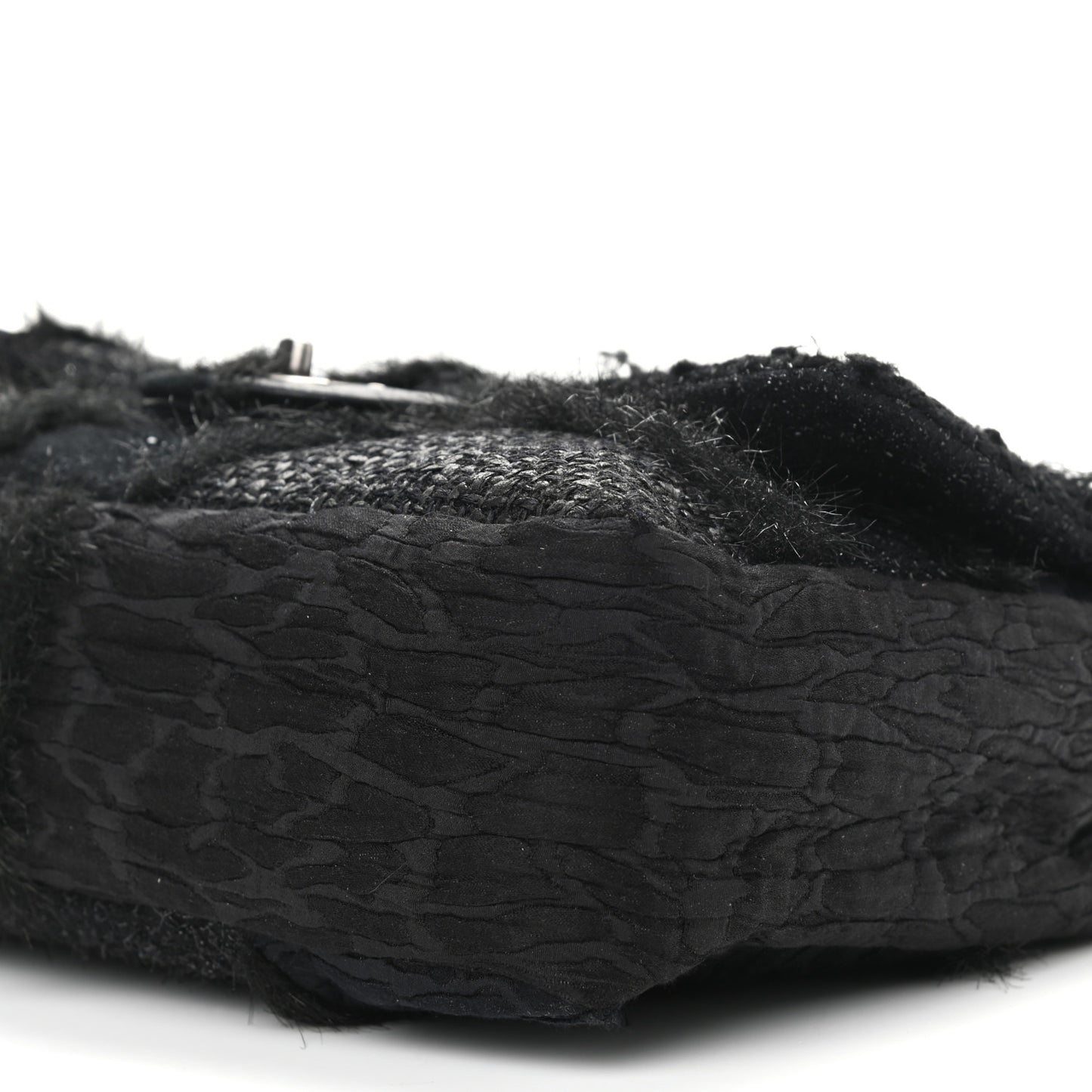 Tweed Faux Fur Patchwork Jumbo Single Flap Black