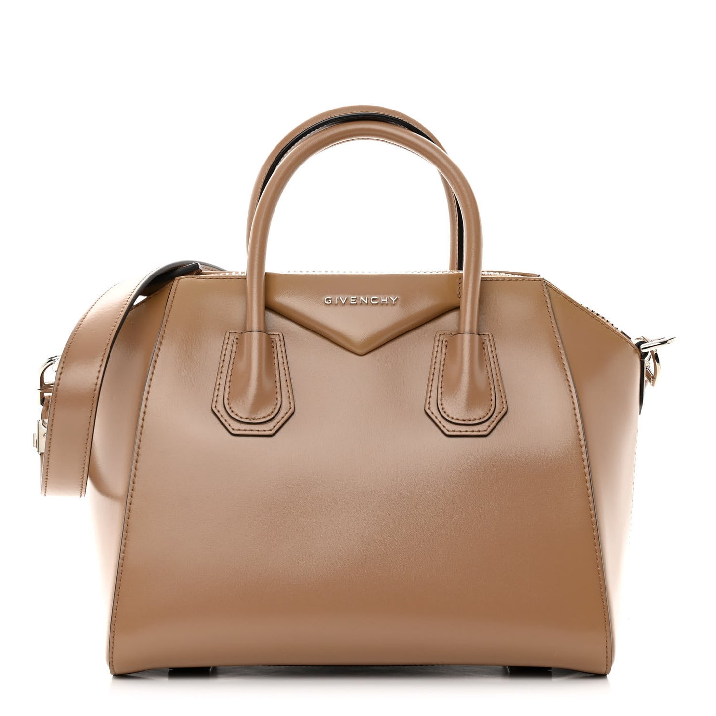 Shiny Lord Calfskin Small Antigona Dark Beige
