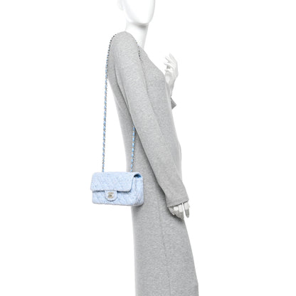 Chanel Tweed Quilted Mini Rectangular Flap Blue White Silver 2 of 11