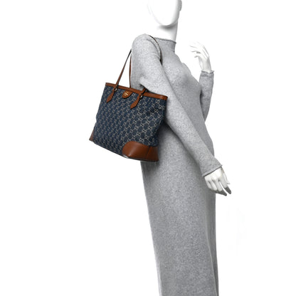 Gucci New Denim GG Monogram Medium Ophidia Shopping Tote Blue Tea Cuir 2 of 11