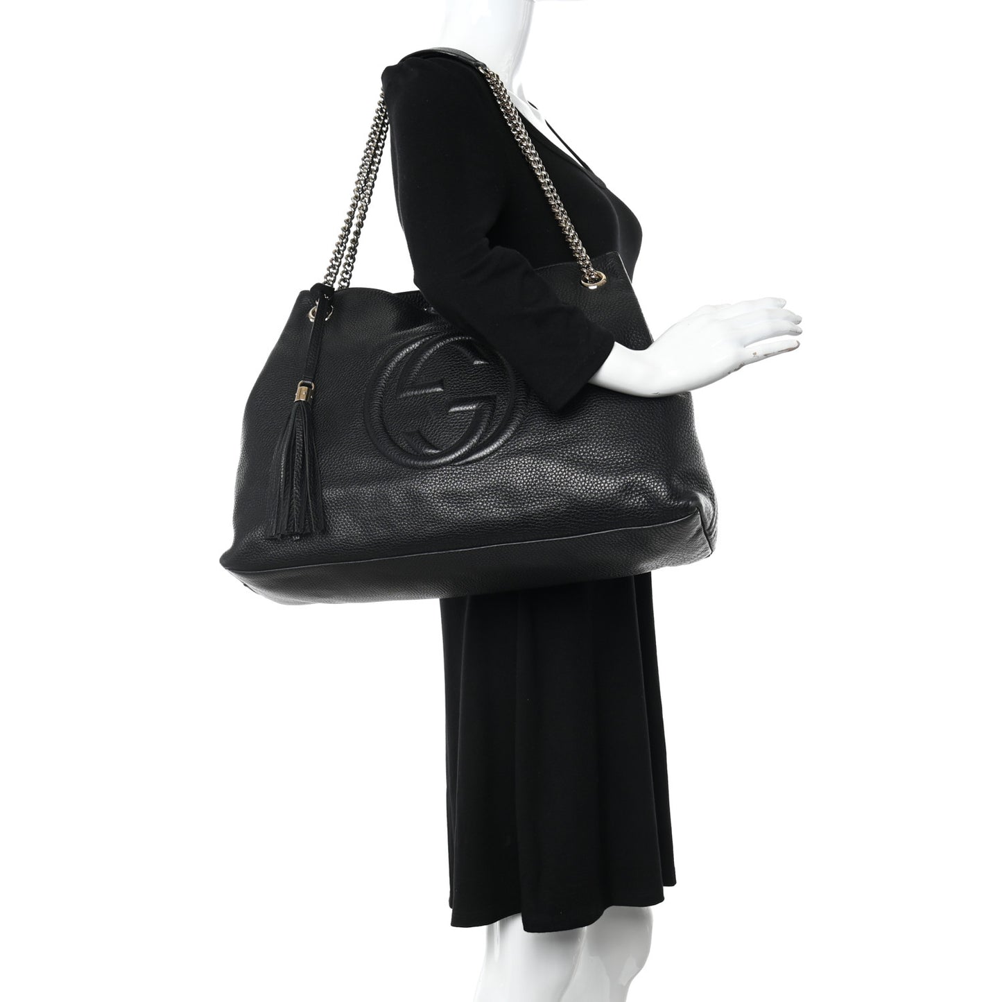 Pebbled Calfskin Large Soho Chain Shoulder Bag Black
