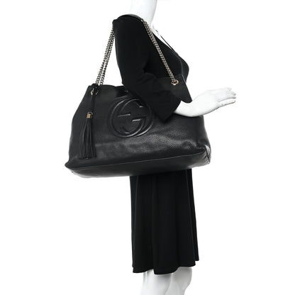 Gucci Pebbled Calfskin Large Soho Chain Shoulder Bag Black 2 of 14