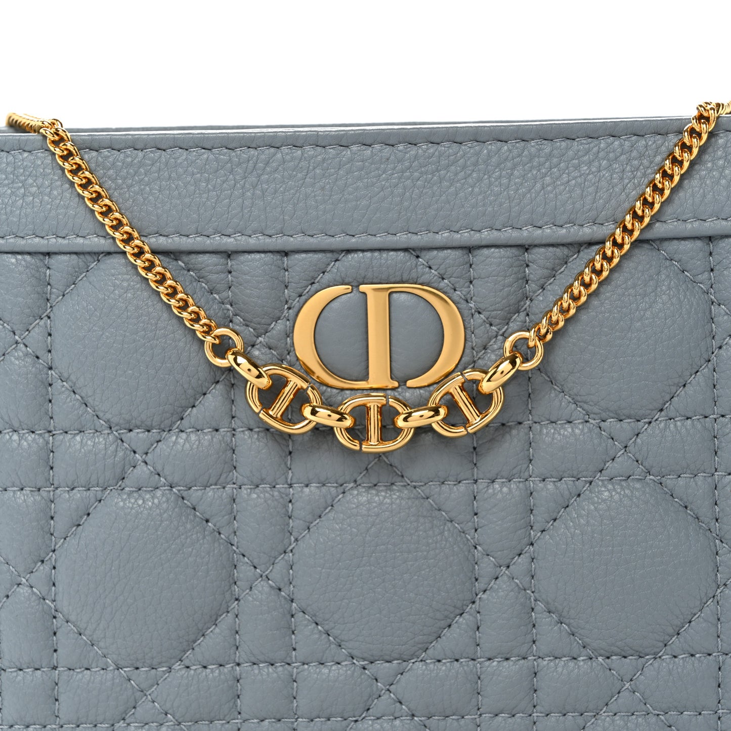 Calfskin Cannage Caro Zipped Pouch With Chain Cloud Blue
