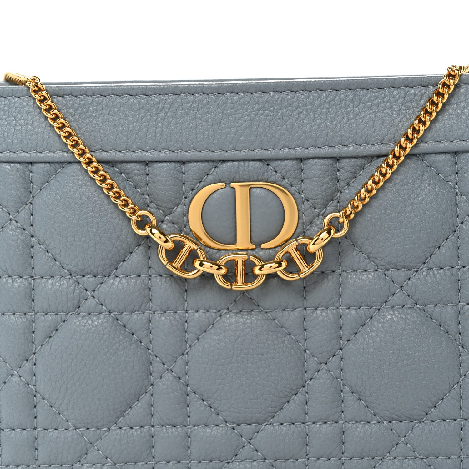 Christian Dior Calfskin Cannage Caro Zipped Pouch With Chain Cloud Blue 8 of 10