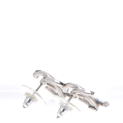 Chanel Baguette Crystal CC Earrings Silver Blue 3 of 6