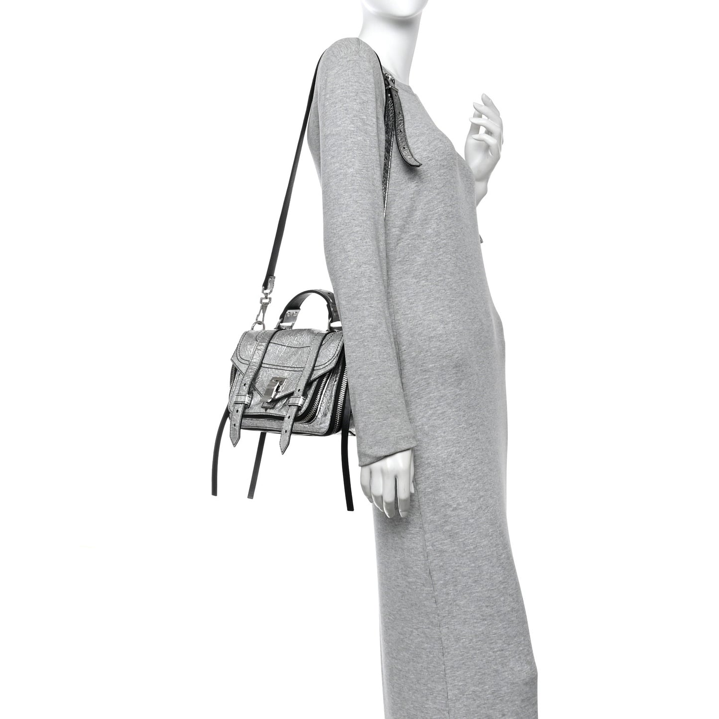 Metallic Paper Lambskin Medium PS1 Plus Zip Satchel Gun Metal