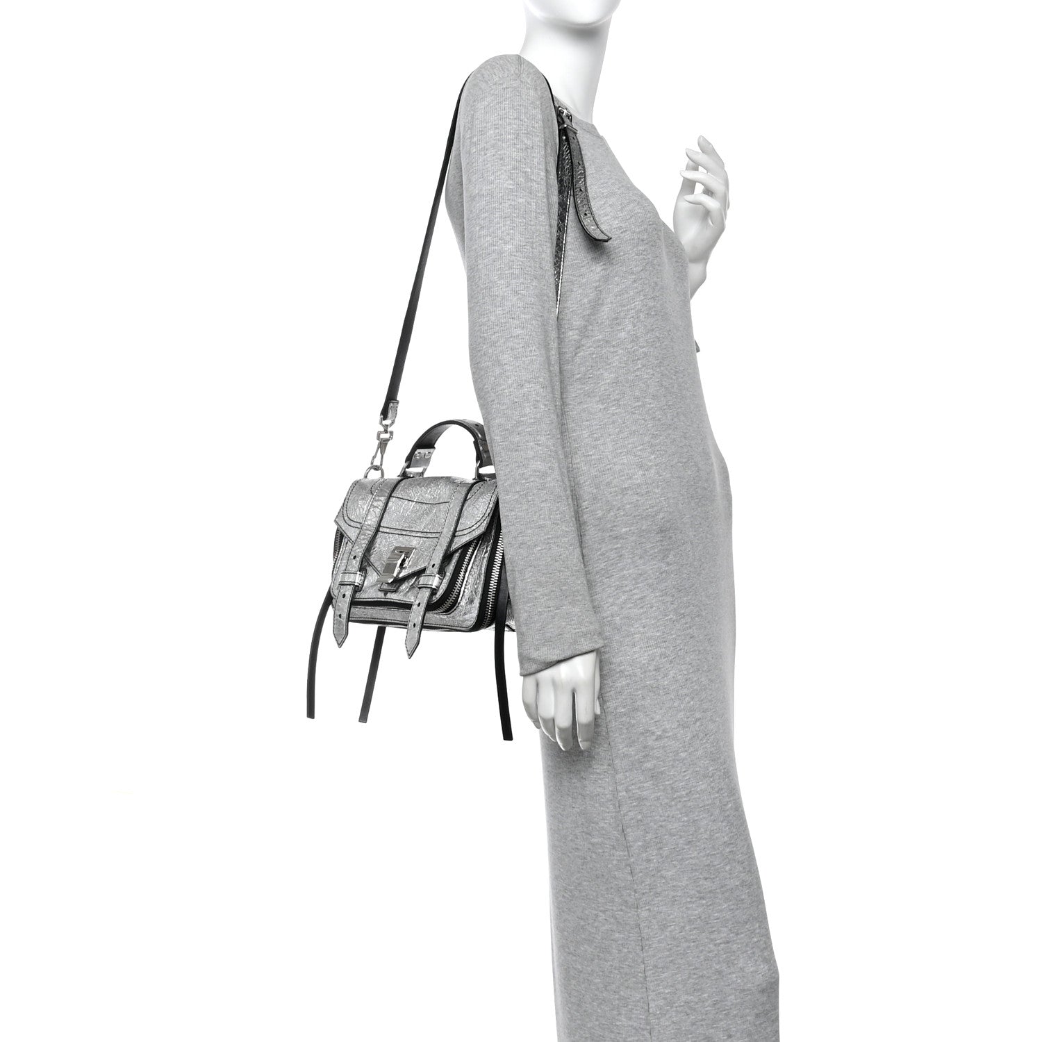 Proenza Schouler Metallic Paper Lambskin Medium PS1 Plus Zip Satchel Gun Metal 2 of 12