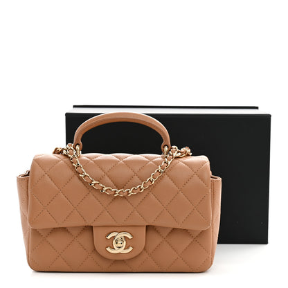 Chanel Lambskin Quilted Mini Top Handle Rectangular Flap Dark Beige 12 of 12