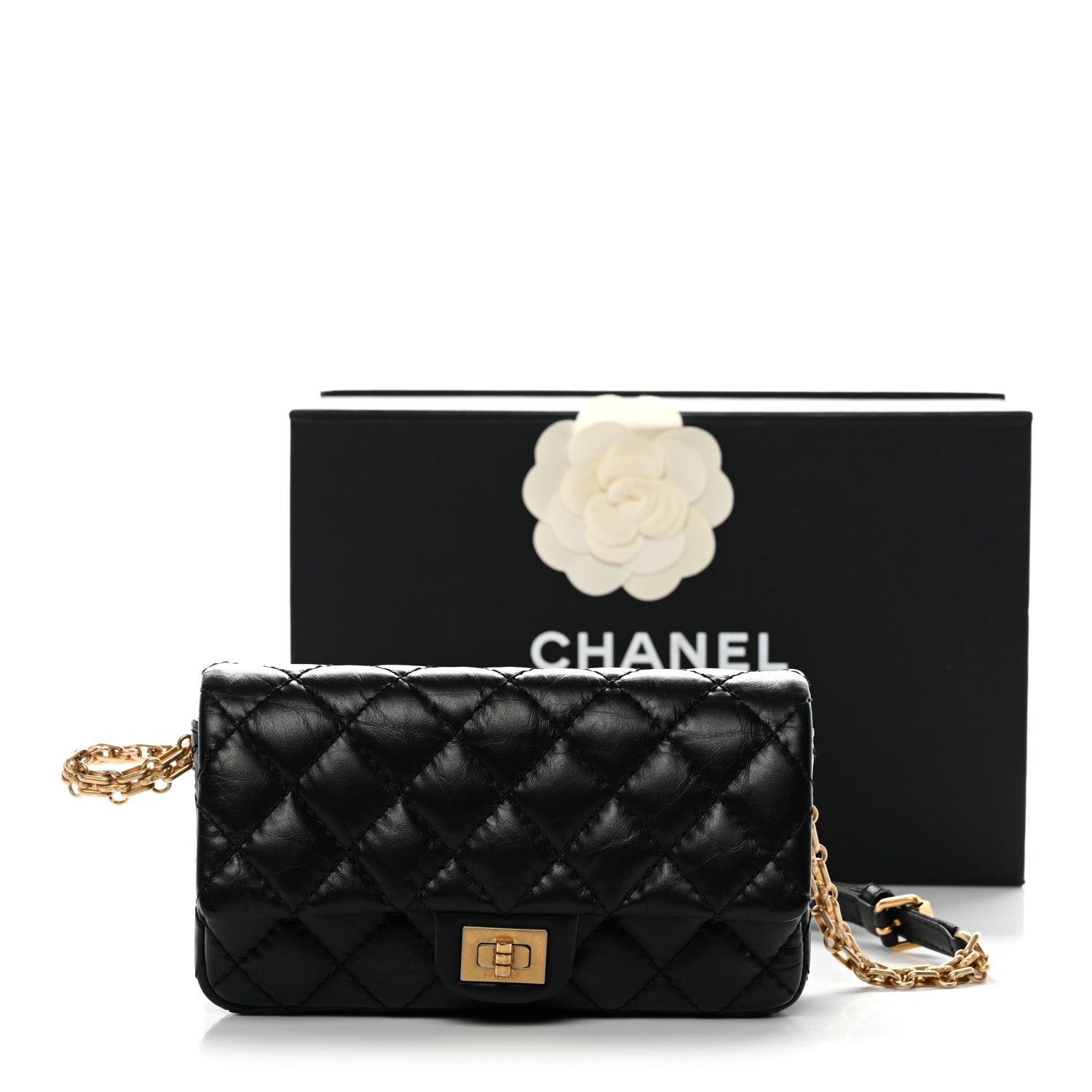 Chanel Aged Calfskin Quilted 2.55 Reissue Chain Waist Bag Black 12 of 12