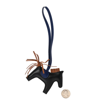 Hermes Milo Lambskin Grigri Rodeo Horse Bag Charm PM Black Bleu Saphir Gold 2 of 4