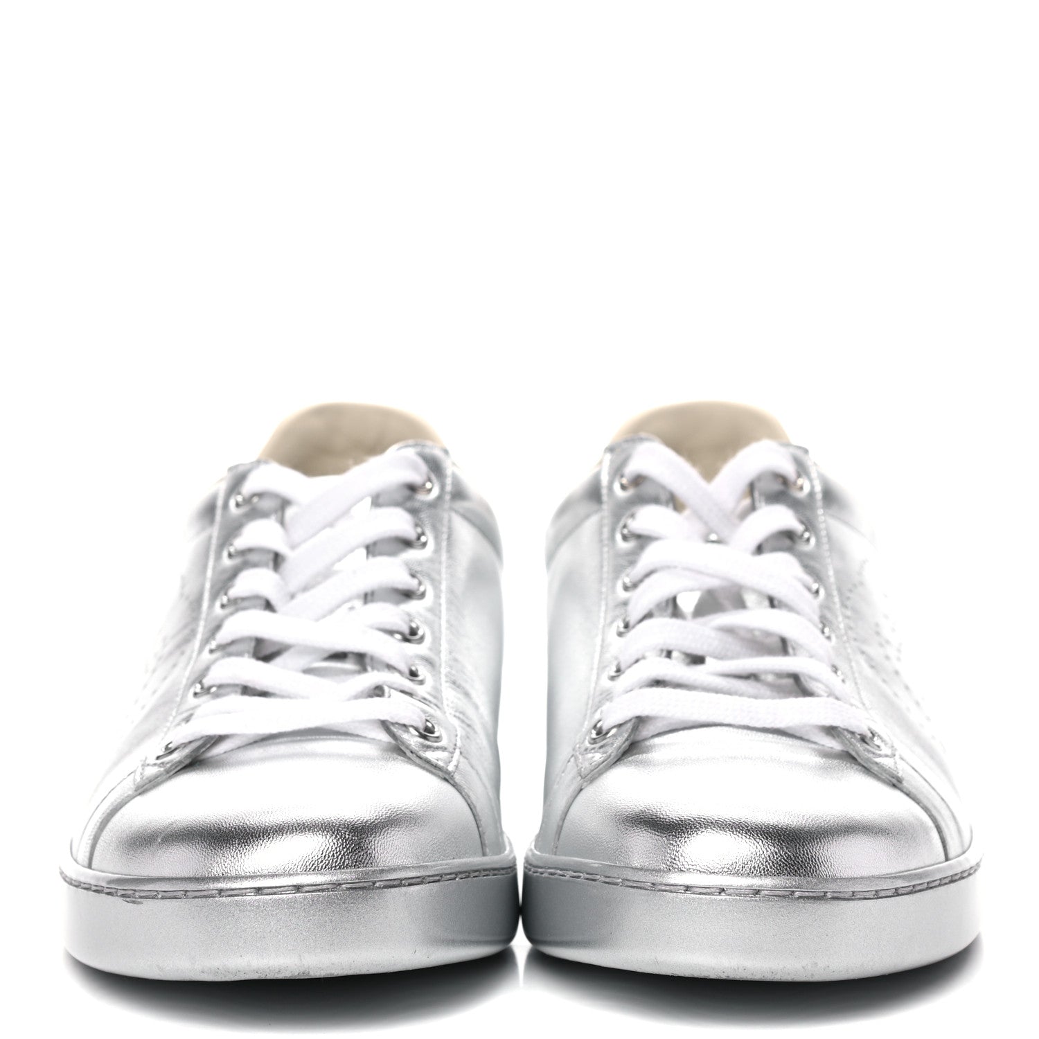 Gucci Metallic Nappa Interlocking G Perforated Womens Ace Sneakers 40.5 Silver 2 of 12