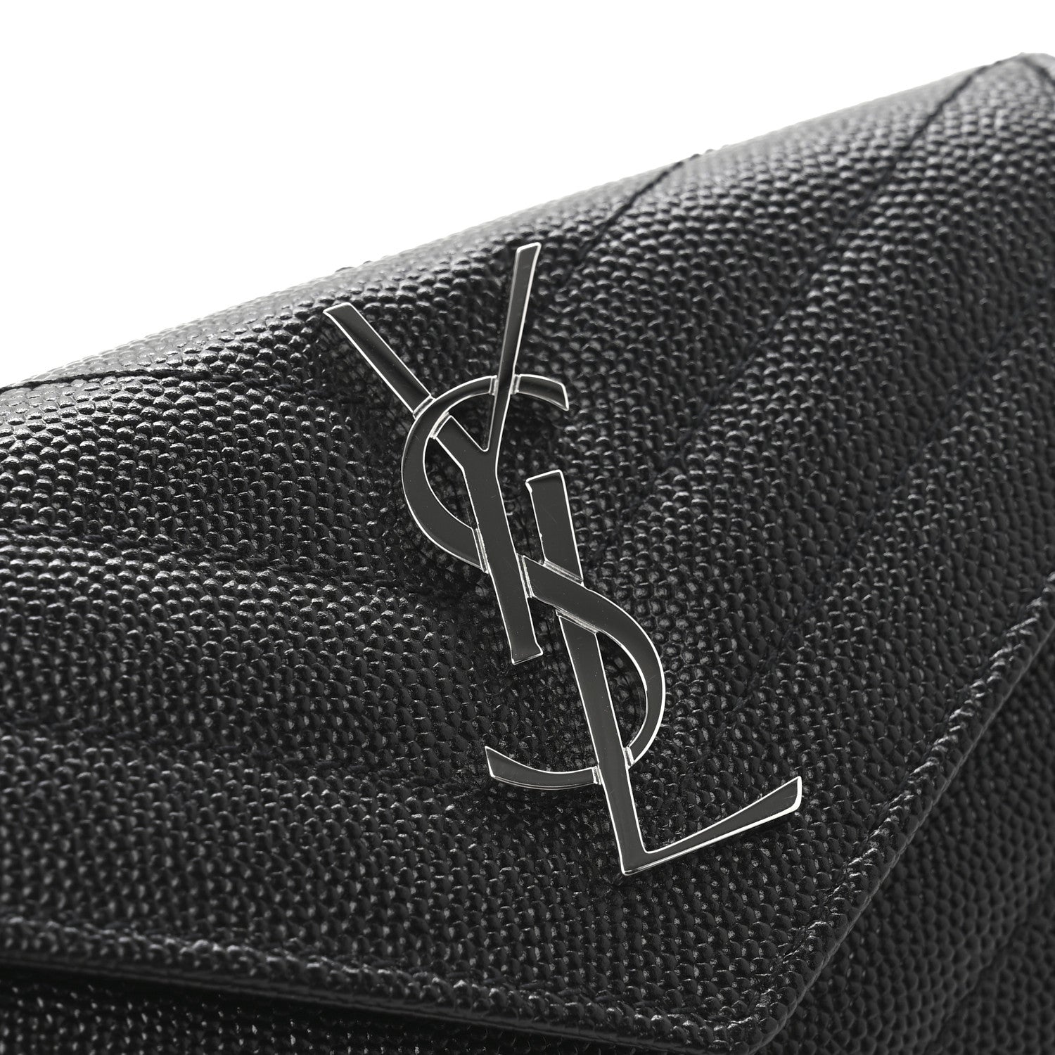 Saint Laurent Grain De Poudre Matelasse Chevron Small Monogram Envelope Wallet Black 8 of 9
