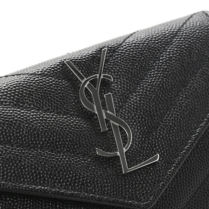 Saint Laurent Grain De Poudre Matelasse Chevron Small Monogram Envelope Wallet Black 8 of 9