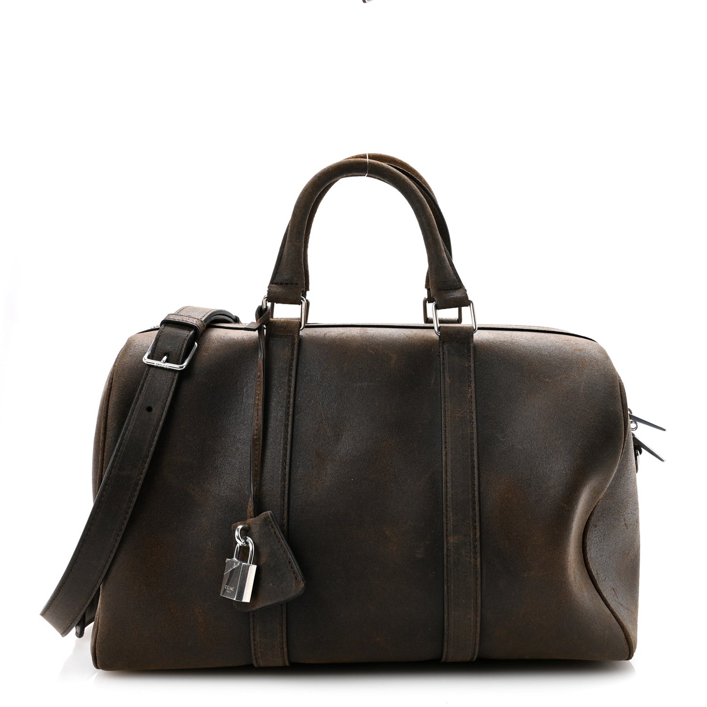 Waxed Suede Calfskin Large Boston Bag Brown