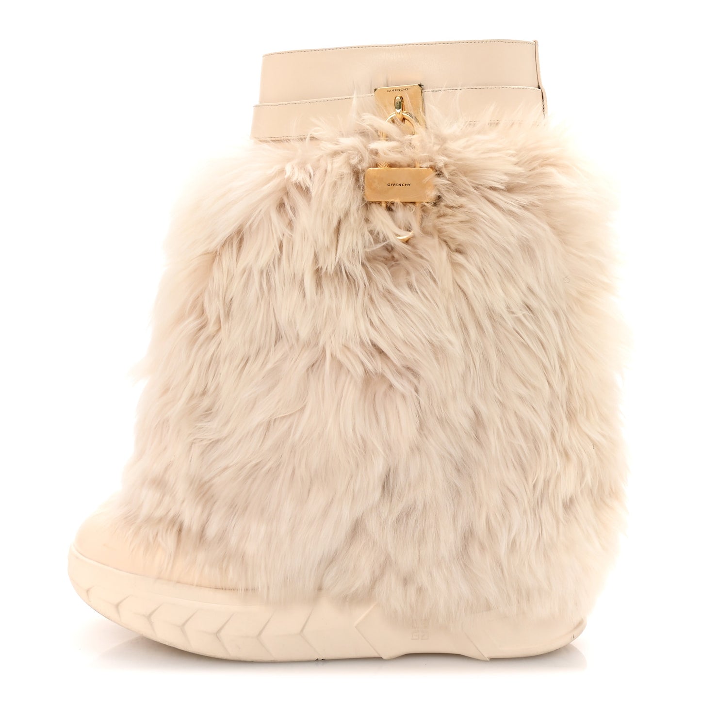 Calfskin Alpaca Fur Shark Lock Biker Ankle Boots 41 Ivory