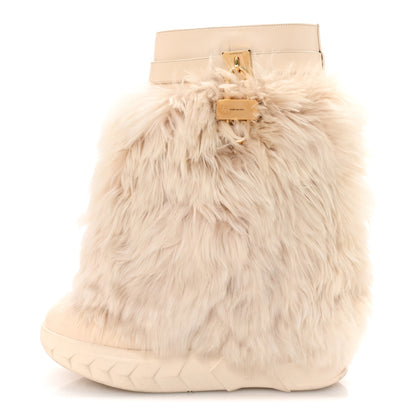 Givenchy Calfskin Alpaca Fur Shark Lock Biker Ankle Boots 41 Ivory 1 of 9