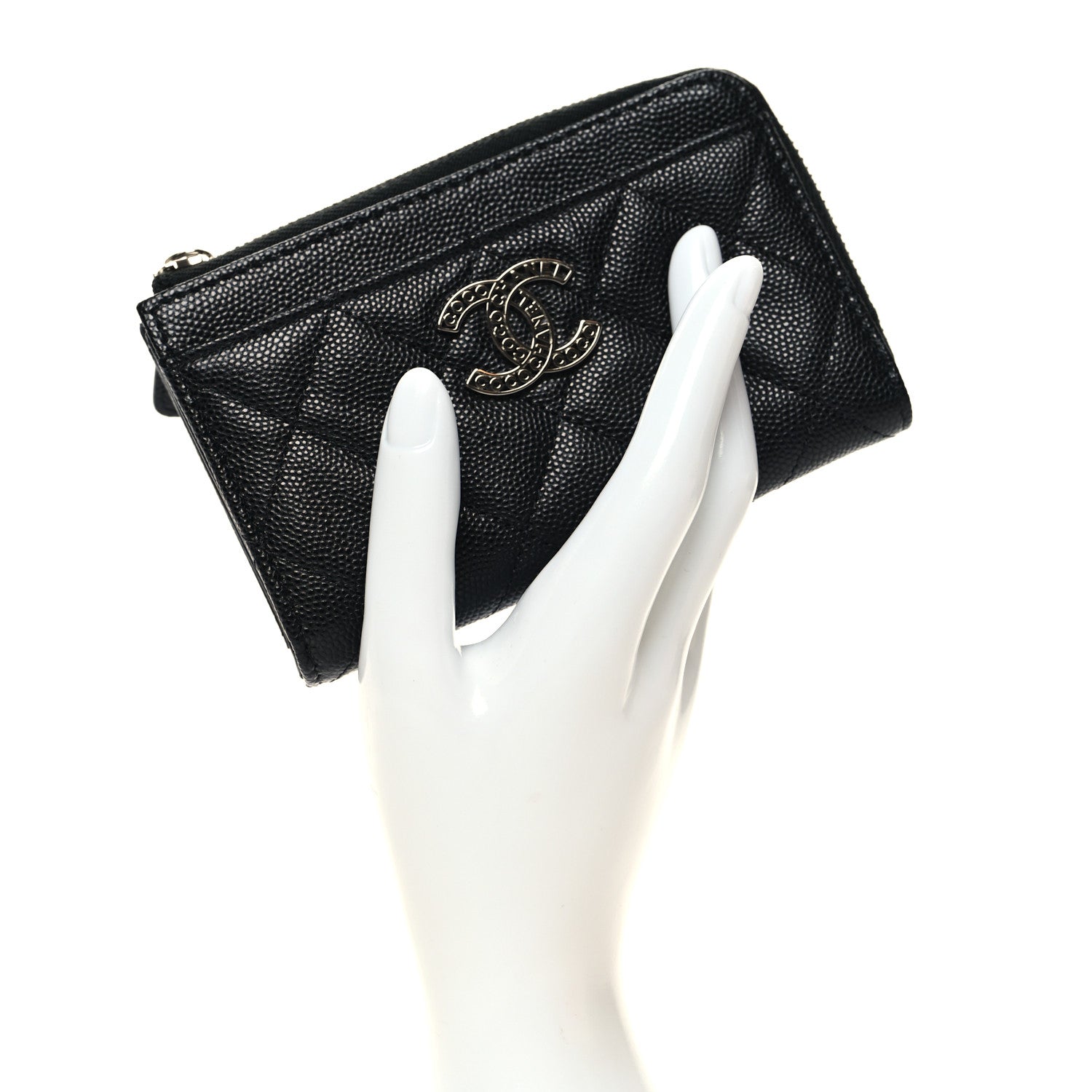 Chanel Caviar Quilted CC Logo Zip Around Card Holder Black 2 of 9