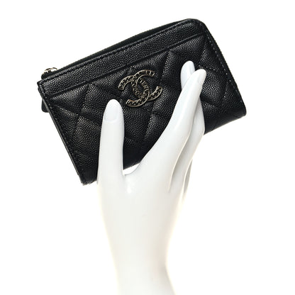 Chanel Caviar Quilted CC Logo Zip Around Card Holder Black 2 of 9