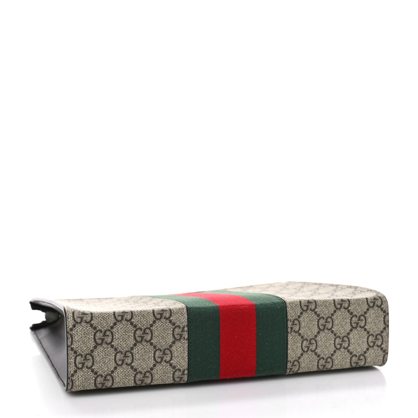 GG Supreme Monogram Selleria Calfskin Web New Web Cosmetic Case Beige Ebony Cocoa
