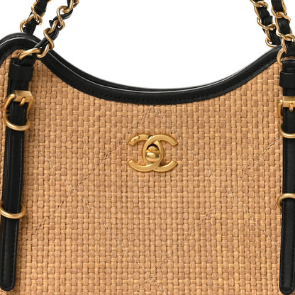 Chanel Braided Raffia Quilted Small Shopping Bag Dark Beige Black 8 of 10