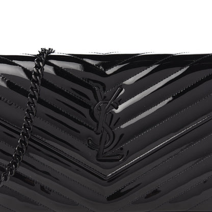 Saint Laurent Patent Matelasse Chevron Monogram Chain Wallet Black 9 of 9
