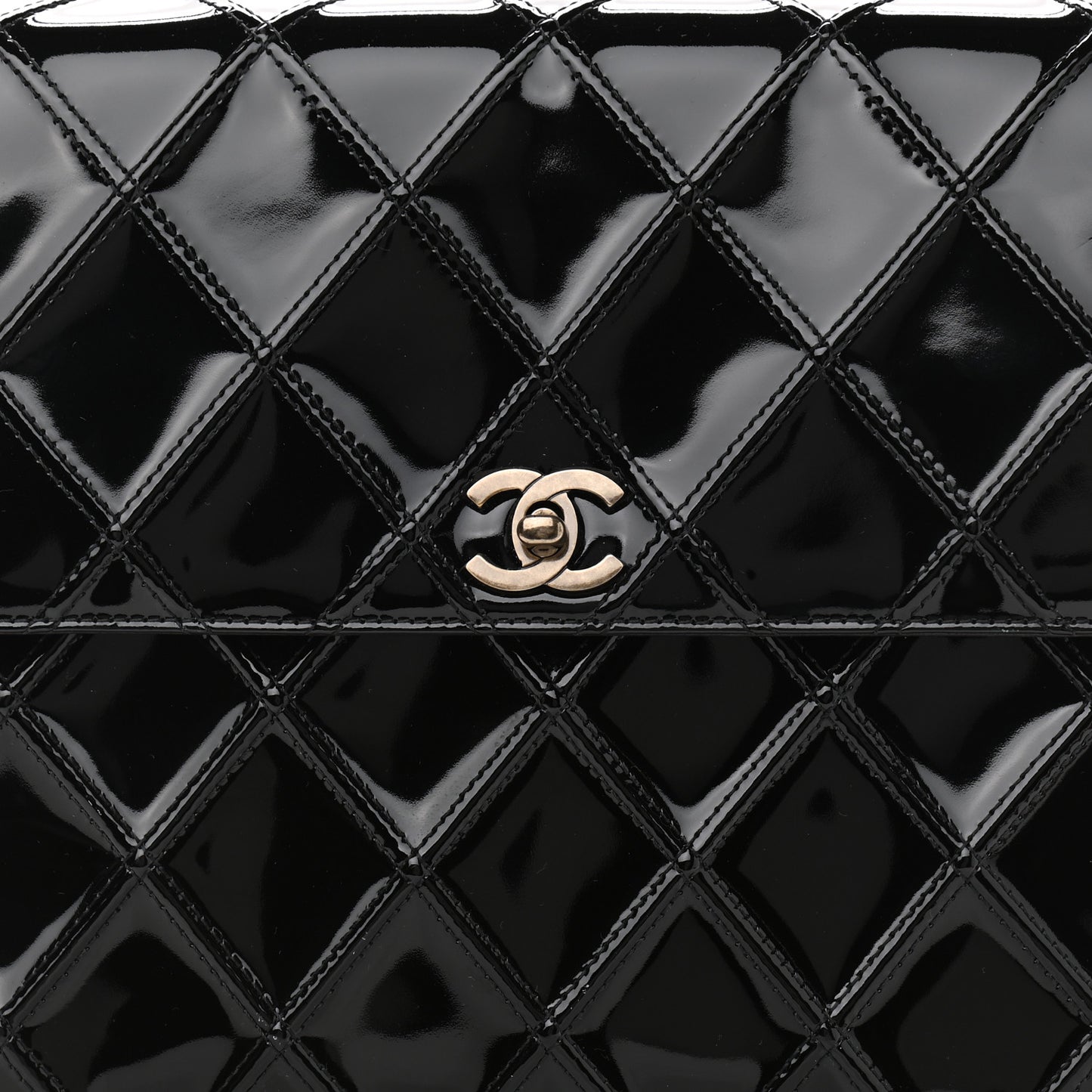 Patent Quilted Shoulder Bag Black