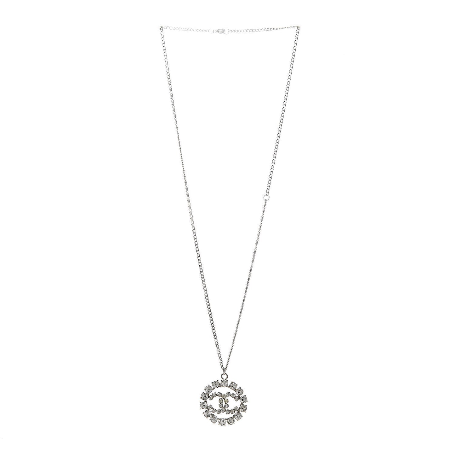 Crystal CC Medallion Pendant Necklace Silver