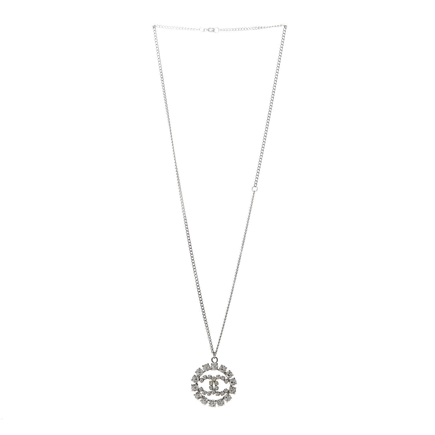 Chanel Crystal CC Medallion Pendant Necklace Silver 3 of 6