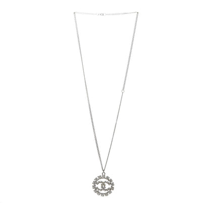 Chanel Crystal CC Medallion Pendant Necklace Silver 3 of 6